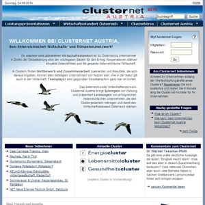 Webseite Erfolgsstory: Clusternet Austria